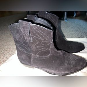Black Suede Ankle Cowgirl Booties